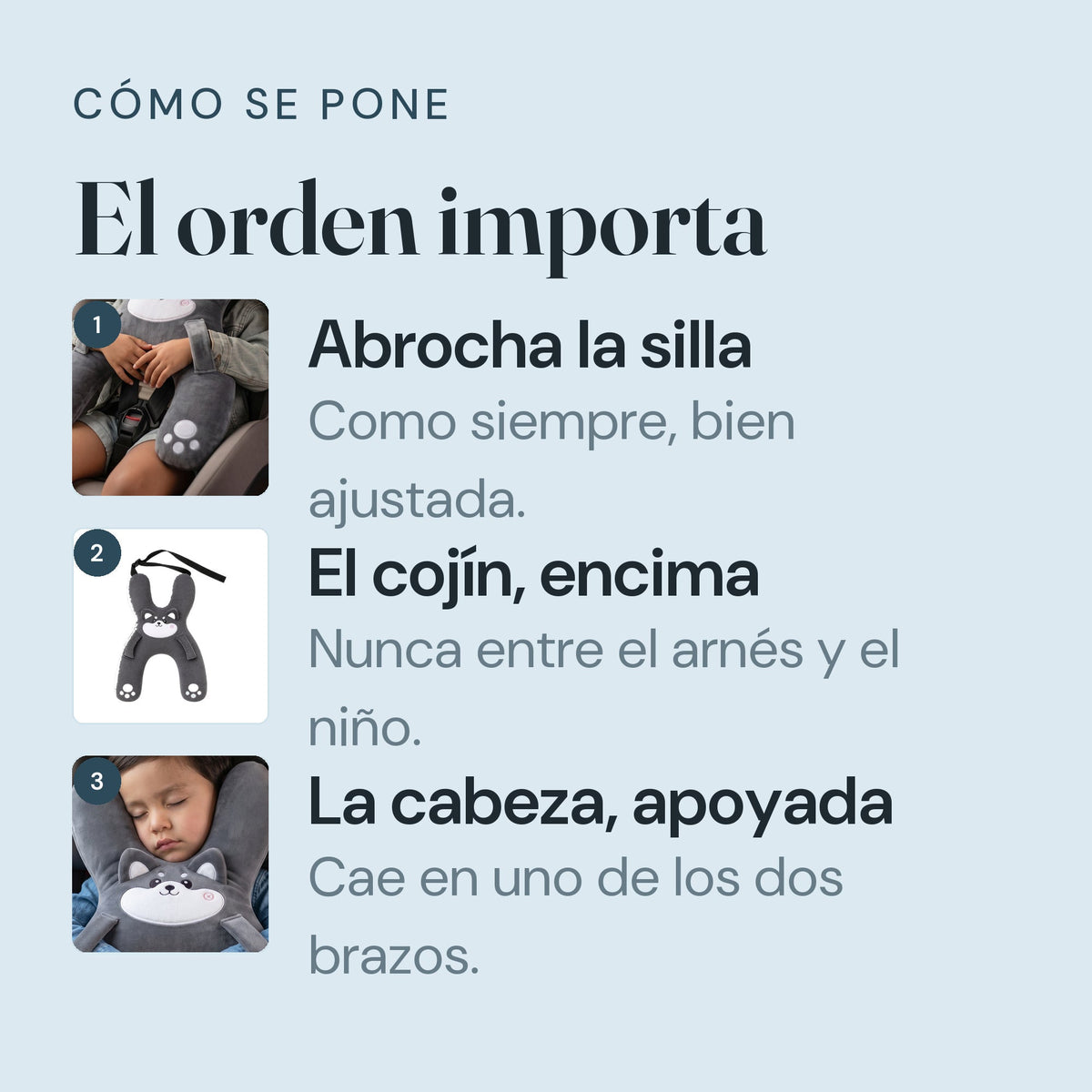 Como se pone: primero la silla abrochada, el cojin encima de todo