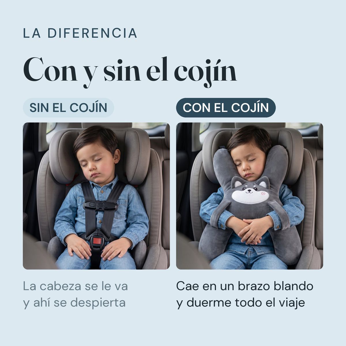 Con y sin el cojin: el mismo nino, la misma silla, y donde queda la cabeza