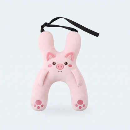 Cojin de viaje Calmani, diseno Chanchito rosado, con su correa ajustable