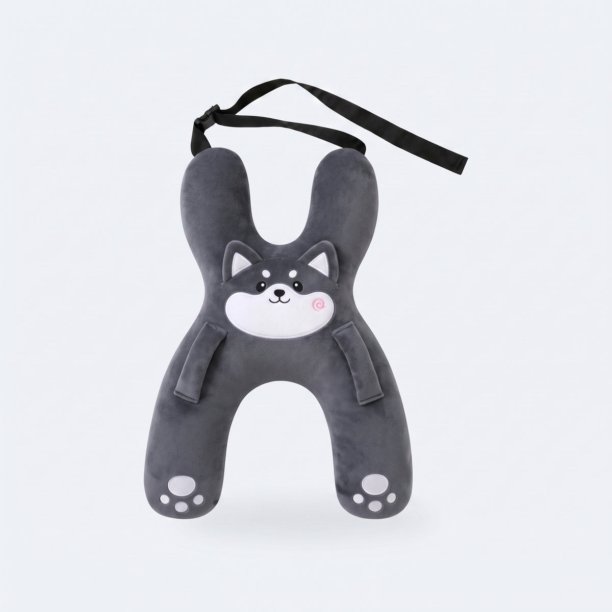 Cojin de viaje Calmani, diseno Perrito gris, con su correa ajustable