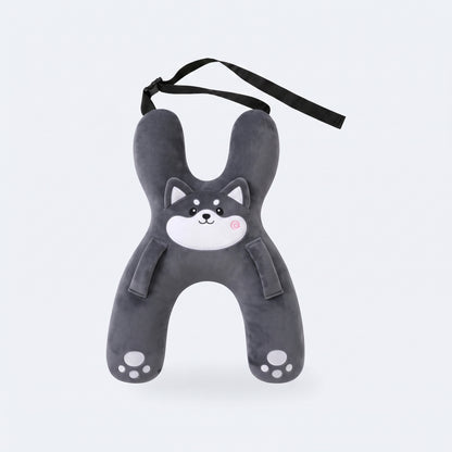 Cojin de viaje Calmani, diseno Perrito gris, con su correa ajustable