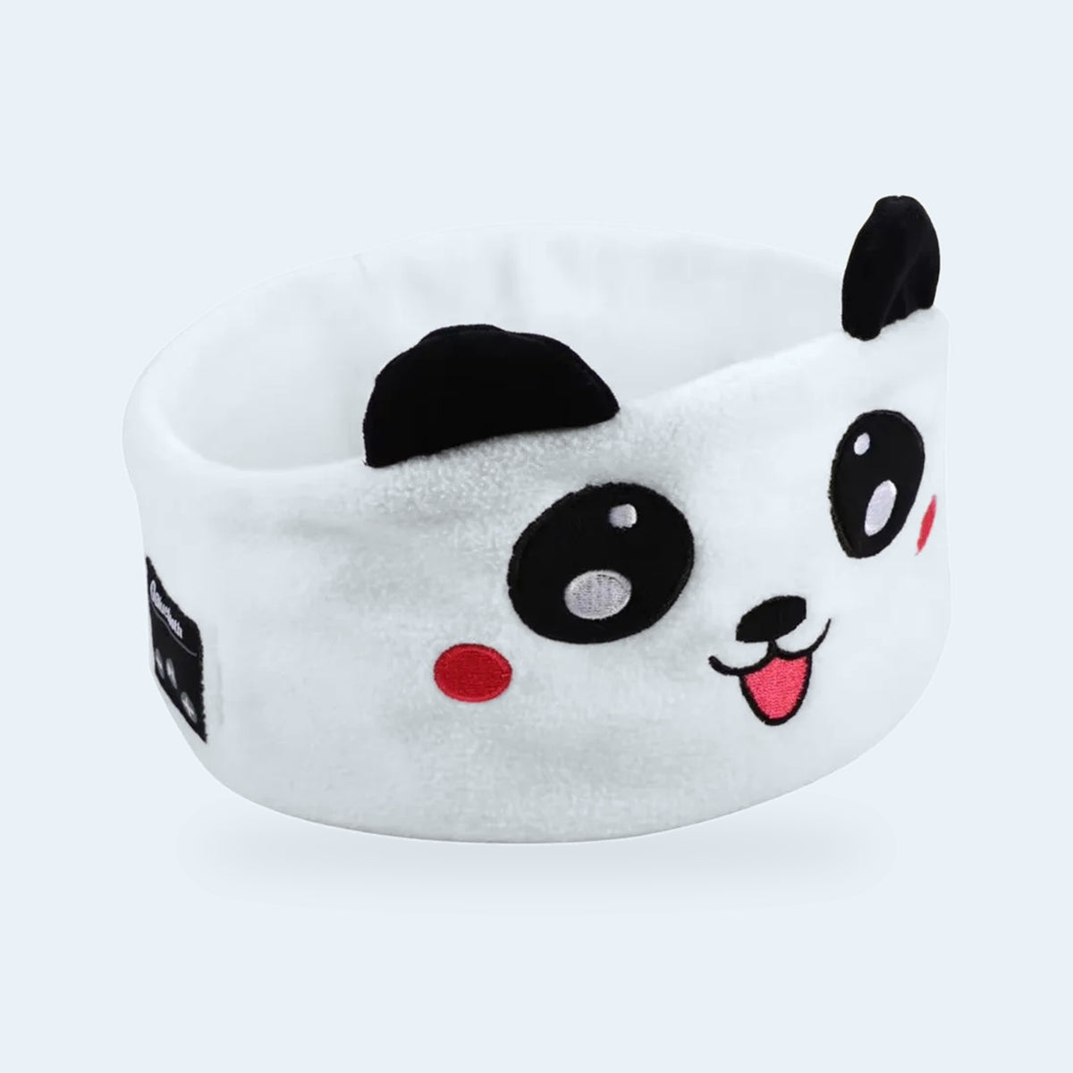 Diadema con audio Calmani, banda blanca de felpa con carita de panda
