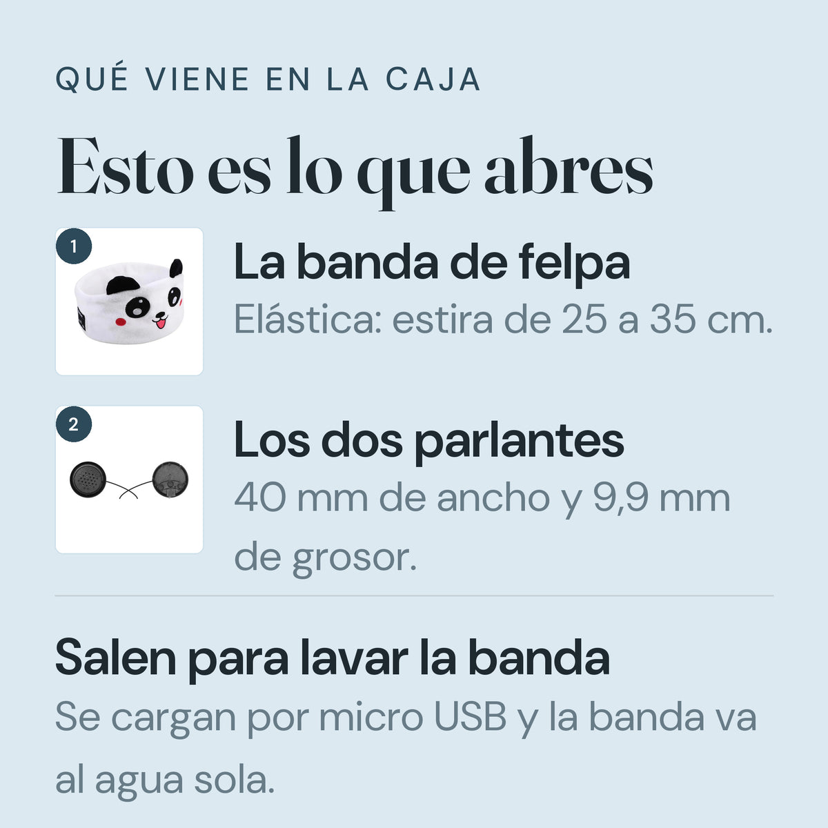 Que viene en la caja: la banda de felpa y los dos parlantes