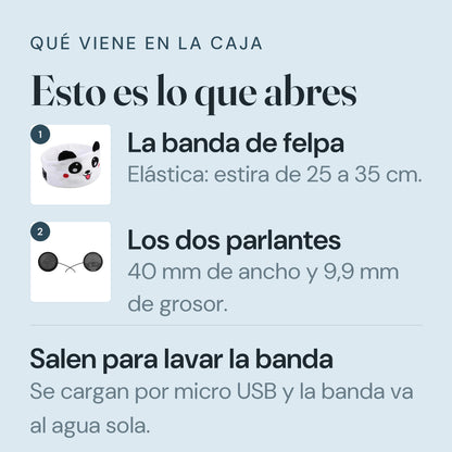 Que viene en la caja: la banda de felpa y los dos parlantes
